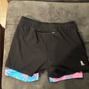 Black Athletic Shorts with Pink and Blue Accents